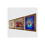 Pinecone Hayat Ağacı, Nar Taş Duvar Tablosu - Ahşap Çerçeveli Taş Tablo - 25x25 cm - 3 Parça Set - Dekoratif Duvar Sanatı - Modern Ev ve Ofis Duvar Dekoru W3-909