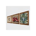 Pinecone Hayat Ağacı, Nar Taş Duvar Tablosu - Ahşap Çerçeveli Taş Tablo - 25x25 cm - 3 Parça Set - Dekoratif Duvar Sanatı - Modern Ev ve Ofis Duvar Dekoru W3-943