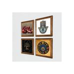 Pinecone Hayat Ağacı, Nazar, Nar, Fatma Ana Eli (Hamsa) Taş Duvar Tablosu - Ahşap Çerçeveli Taş Tablo - 25x25 cm - 4 Parça Set - Dekoratif Duvar Sanatı - Modern Ev ve Ofis Duvar Dekoru W4-657