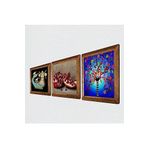 Pinecone Hayat Ağacı, Şahmeran, Nar Taş Duvar Tablosu - Ahşap Çerçeveli Taş Tablo - 25x25 cm - 3 Parça Set - Dekoratif Duvar Sanatı - Modern Ev ve Ofis Duvar Dekoru W3-979