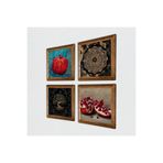 Pinecone Hayat Ağacı, Şahmeran, Nar Taş Duvar Tablosu - Ahşap Çerçeveli Taş Tablo - 25x25 cm - 4 Parça Set - Dekoratif Duvar Sanatı - Modern Ev ve Ofis Duvar Dekoru W4-1048