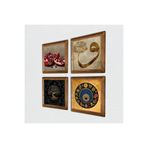 Pinecone Hayat Ağacı, Vav, Nazar, Nar Taş Duvar Tablosu - Ahşap Çerçeveli Taş Tablo - 25x25 cm - 4 Parça Set - Dekoratif Duvar Sanatı - Modern Ev ve Ofis Duvar Dekoru W4-658