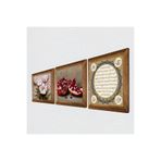 Pinecone Hilye-i Şerif, Kelebekli Çiçek, Nar Taş Duvar Tablosu - Ahşap Çerçeveli Taş Tablo - 25x25 cm - 3 Parça Set - Dekoratif Duvar Sanatı - Modern Ev ve Ofis Duvar Dekoru W3-1215