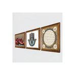 Pinecone Hilye-i Şerif, Nar, Fatma Ana Eli (Hamsa) Taş Duvar Tablosu - Ahşap Çerçeveli Taş Tablo - 25x25 cm - 3 Parça Set - Dekoratif Duvar Sanatı - Modern Ev ve Ofis Duvar Dekoru W3-716
