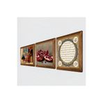 Pinecone Hilye-i Şerif, Satranç Oyunu, Nar Taş Duvar Tablosu - Ahşap Çerçeveli Taş Tablo - 25x25 cm - 3 Parça Set - Dekoratif Duvar Sanatı - Modern Ev ve Ofis Duvar Dekoru W3-1589