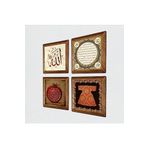 Pinecone Hırka-i Şerif, Allah Lafzı, Hilye-i Şerif, Bereket Duası Taş Duvar Tablosu - Ahşap Çerçeveli Taş Tablo - 25x25 cm - 4 Parça Set - Dekoratif Duvar Sanatı - Modern Ev Duvar Dekoru W4-742