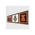 Pinecone Hırka-i Şerif, Nar, Fatma Ana Eli (Hamsa) Taş Duvar Tablosu - Ahşap Çerçeveli Taş Tablo - 25x25 cm - 3 Parça Set - Dekoratif Duvar Sanatı - Modern Ev ve Ofis Duvar Dekoru W3-754