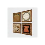 Pinecone Hırka-i Şerif, Vav, Esma'ül Hüsna, Hilye-i Şerif Taş Duvar Tablosu - Ahşap Çerçeveli Taş Tablo - 25x25 cm - 4 Parça Set - Dekoratif Duvar Sanatı - Modern Ev ve Ofis Duvar Dekoru W4-744