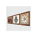 Pinecone Hz. Muhammed Lafzı, Nar, Fatma Ana Eli (Hamsa) Taş Duvar Tablosu - Ahşap Çerçeveli Taş Tablo - 25x25 cm - 3 Parça Set - Dekoratif Duvar Sanatı - Modern Ev ve Ofis Duvar Dekoru W3-734