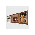 Pinecone İki Müzisyen Kız, Leonardo da Vinci At Heykeli, Nar Taş Duvar Tablosu - Ahşap Çerçeveli Taş Tablo - 25x25 cm - 3 Parça Set - Dekoratif Duvar Sanatı - Modern Ev ve Ofis Duvar Dekoru W3-1284