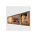 Pinecone İki Müzisyen Kız, Leonardo da Vinci Vitruvius Adamı, Nar Taş Duvar Tablosu - Ahşap Çerçeveli Taş Tablo - 25x25 cm - 3 Parça Set - Dekoratif Duvar Sanatı - Modern Ev Duvar Dekoru W3-1355
