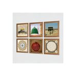 Pinecone İslami Taş Duvar Tablosu - Ahşap Çerçeveli Taş Tablo - 25x25 cm - 6 Parça Set - Dekoratif Duvar Sanatı - Modern Ev ve Ofis Duvar Dekoru W6-65