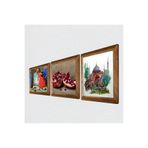 Pinecone İstanbul Ayasofya, Kaplumbağa Terbiyecisi, Nar Taş Duvar Tablosu - Ahşap Çerçeveli Taş Tablo - 25x25 cm - 3 Parça Set - Dekoratif Duvar Sanatı - Modern Ev ve Ofis Duvar Dekoru W3-1536
