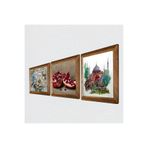 Pinecone İstanbul Ayasofya, Kelebekli Çiçek, Nar Taş Duvar Tablosu - Ahşap Çerçeveli Taş Tablo - 25x25 cm - 3 Parça Set - Dekoratif Duvar Sanatı - Modern Ev ve Ofis Duvar Dekoru W3-1145