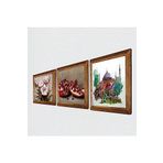 Pinecone İstanbul Ayasofya, Kelebekli Çiçek, Nar Taş Duvar Tablosu - Ahşap Çerçeveli Taş Tablo - 25x25 cm - 3 Parça Set - Dekoratif Duvar Sanatı - Modern Ev ve Ofis Duvar Dekoru W3-1224