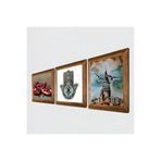 Pinecone İstanbul Galata Kulesi, Nar, Fatma Ana Eli (Hamsa) Taş Duvar Tablosu - Ahşap Çerçeveli Taş Tablo - 25x25 cm - 3 Parça Set - Dekoratif Duvar Sanatı - Modern Ev ve Ofis Duvar Dekoru W3-724