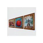 Pinecone İstanbul Galata Kulesi, Nar Taş Duvar Tablosu - Ahşap Çerçeveli Taş Tablo - 25x25 cm - 3 Parça Set - Dekoratif Duvar Sanatı - Modern Ev ve Ofis Duvar Dekoru W3-800