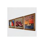 Pinecone İstanbul Kız Kulesi, Kaplumbağa Terbiyecisi, Nar Taş Duvar Tablosu - Ahşap Çerçeveli Taş Tablo - 25x25 cm - 3 Parça Set - Dekoratif Duvar Sanatı - Modern Ev ve Ofis Duvar Dekoru W3-1534