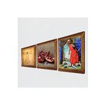 Pinecone Kaplumbağa Terbiyecisi, Da Vinci Vitruvius Adamı, Nar Taş Duvar Tablosu - Ahşap Çerçeveli Taş Tablo - 25x25 cm - 3 Parça Set - Dekoratif Duvar Sanatı - Modern Ev ve Ofis Duvar Dekoru W3-1356