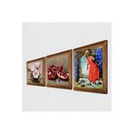 Pinecone Kaplumbağa Terbiyecisi, Kelebekli Çiçek, Nar Taş Duvar Tablosu - Ahşap Çerçeveli Taş Tablo - 25x25 cm - 3 Parça Set - Dekoratif Duvar Sanatı - Modern Ev ve Ofis Duvar Dekoru W3-1208