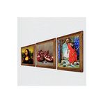 Pinecone Kaplumbağa Terbiyecisi, Leonardo da Vinci Mona Lisa, Nar Taş Duvar Tablosu - Ahşap Çerçeveli Taş Tablo - 25x25 cm - 3 Parça Set - Dekoratif Duvar Sanatı - Modern Ev Duvar Dekoru W3-1403