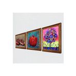 Pinecone Karla Gerard Hayat Ağacı, Nar Taş Duvar Tablosu - Ahşap Çerçeveli Taş Tablo - 25x25 cm - 3 Parça Set - Dekoratif Duvar Sanatı - Modern Ev ve Ofis Duvar Dekoru W3-787