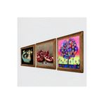 Pinecone Karla Gerard Hayat Ağacı, Şahmeran, Nar Taş Duvar Tablosu - Ahşap Çerçeveli Taş Tablo - 25x25 cm - 3 Parça Set - Dekoratif Duvar Sanatı - Modern Ev ve Ofis Duvar Dekoru W3-954