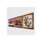 Pinecone Kelebekli Çiçek, Hayat Ağacı, Nar Taş Duvar Tablosu - Ahşap Çerçeveli Taş Tablo - 25x25 cm - 3 Parça Set - Dekoratif Duvar Sanatı - Modern Ev ve Ofis Duvar Dekoru W3-1039