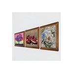 Pinecone Kelebekli Çiçek, Hayat Ağacı, Nar Taş Duvar Tablosu - Ahşap Çerçeveli Taş Tablo - 25x25 cm - 3 Parça Set - Dekoratif Duvar Sanatı - Modern Ev ve Ofis Duvar Dekoru W3-1040