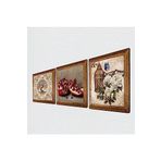 Pinecone Kelebekli Çiçek, Hayat Ağacı, Nar Taş Duvar Tablosu - Ahşap Çerçeveli Taş Tablo - 25x25 cm - 3 Parça Set - Dekoratif Duvar Sanatı - Modern Ev ve Ofis Duvar Dekoru W3-898