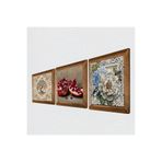 Pinecone Kelebekli Çiçek, Hayat Ağacı, Nar Taş Duvar Tablosu - Ahşap Çerçeveli Taş Tablo - 25x25 cm - 3 Parça Set - Dekoratif Duvar Sanatı - Modern Ev ve Ofis Duvar Dekoru W3-899