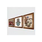 Pinecone Kelebekli Çiçek, Nar, Fatma Ana Eli (Hamsa) Taş Duvar Tablosu - Ahşap Çerçeveli Taş Tablo - 25x25 cm - 3 Parça Set - Dekoratif Duvar Sanatı - Modern Ev ve Ofis Duvar Dekoru W3-704