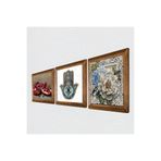 Pinecone Kelebekli Çiçek, Nar, Fatma Ana Eli (Hamsa) Taş Duvar Tablosu - Ahşap Çerçeveli Taş Tablo - 25x25 cm - 3 Parça Set - Dekoratif Duvar Sanatı - Modern Ev ve Ofis Duvar Dekoru W3-705