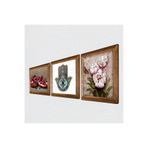 Pinecone Kelebekli Çiçek, Nar, Fatma Ana Eli (Hamsa) Taş Duvar Tablosu - Ahşap Çerçeveli Taş Tablo - 25x25 cm - 3 Parça Set - Dekoratif Duvar Sanatı - Modern Ev ve Ofis Duvar Dekoru W3-706