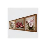 Pinecone Kelebekli Çiçek, Nar Taş Duvar Tablosu - Ahşap Çerçeveli Taş Tablo - 25x25 cm - 3 Parça Set - Dekoratif Duvar Sanatı - Modern Ev ve Ofis Duvar Dekoru W3-1081