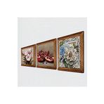 Pinecone Kelebekli Çiçek, Nar Taş Duvar Tablosu - Ahşap Çerçeveli Taş Tablo - 25x25 cm - 3 Parça Set - Dekoratif Duvar Sanatı - Modern Ev ve Ofis Duvar Dekoru W3-1124