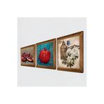 Pinecone Kelebekli Çiçek, Nar Taş Duvar Tablosu - Ahşap Çerçeveli Taş Tablo - 25x25 cm - 3 Parça Set - Dekoratif Duvar Sanatı - Modern Ev ve Ofis Duvar Dekoru W3-788