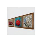 Pinecone Kelebekli Çiçek, Nar Taş Duvar Tablosu - Ahşap Çerçeveli Taş Tablo - 25x25 cm - 3 Parça Set - Dekoratif Duvar Sanatı - Modern Ev ve Ofis Duvar Dekoru W3-789
