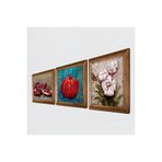 Pinecone Kelebekli Çiçek, Nar Taş Duvar Tablosu - Ahşap Çerçeveli Taş Tablo - 25x25 cm - 3 Parça Set - Dekoratif Duvar Sanatı - Modern Ev ve Ofis Duvar Dekoru W3-790