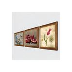 Pinecone Lale Ebru Sanatı, Kelebekli Çiçek, Nar Taş Duvar Tablosu - Ahşap Çerçeveli Taş Tablo - 25x25 cm - 3 Parça Set - Dekoratif Duvar Sanatı - Modern Ev ve Ofis Duvar Dekoru W3-1157