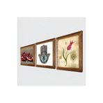 Pinecone Lale Ebru Sanatı, Nar, Fatma Ana Eli (Hamsa) Taş Duvar Tablosu - Ahşap Çerçeveli Taş Tablo - 25x25 cm - 3 Parça Set - Dekoratif Duvar Sanatı - Modern Ev ve Ofis Duvar Dekoru W3-737