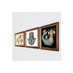 Pinecone Lale Ebru Sanatı, Şahmeran, Fatma Ana Eli (Hamsa) Taş Duvar Tablosu - Ahşap Çerçeveli Taş Tablo - 25x25 cm - 3 Parça Set - Dekoratif Duvar Sanatı - Modern Ev ve Ofis Duvar Dekoru W3-647