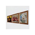 Pinecone Leonardo da Vinci Mona Lisa, Kelebekli Çiçek, Nar Taş Duvar Tablosu - Ahşap Çerçeveli Taş Tablo - 25x25 cm - 3 Parça Set - Dekoratif Duvar Sanatı - Modern Ev ve Ofis Duvar Dekoru W3-1127