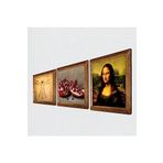 Pinecone Leonardo da Vinci Mona Lisa, Vitruvius Adamı, Nar Taş Duvar Tablosu - Ahşap Çerçeveli Taş Tablo - 25x25 cm - 3 Parça Set - Dekoratif Duvar Sanatı - Modern Ev ve Ofis Duvar Dekoru W3-1354