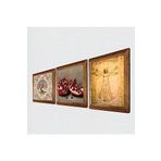 Pinecone Leonardo da Vinci Vitruvius Adamı, Hayat Ağacı, Nar Taş Duvar Tablosu - Ahşap Çerçeveli Taş Tablo - 25x25 cm - 3 Parça Set - Dekoratif Duvar Sanatı - Modern Ev ve Ofis Duvar Dekoru W3-902