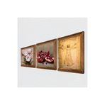 Pinecone Leonardo da Vinci Vitruvius Adamı, Kelebekli Çiçek, Nar Taş Duvar Tablosu - Ahşap Çerçeveli Taş Tablo - 25x25 cm - 3 Parça Set - Dekoratif Duvar Sanatı - Modern Ev Duvar Dekoru W3-1205