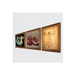 Pinecone Leonardo da Vinci Vitruvius Adamı, Şahmeran, Nar Taş Duvar Tablosu - Ahşap Çerçeveli Taş Tablo - 25x25 cm - 3 Parça Set - Dekoratif Duvar Sanatı - Modern Ev ve Ofis Duvar Dekoru W3-959