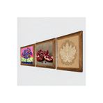 Pinecone Lotus Çiçeği, Hayat Ağacı, Nar Taş Duvar Tablosu - Ahşap Çerçeveli Taş Tablo - 25x25 cm - 3 Parça Set - Dekoratif Duvar Sanatı - Modern Ev ve Ofis Duvar Dekoru W3-1050
