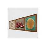Pinecone Lotus Çiçeği, Hayat Ağacı, Nar Taş Duvar Tablosu - Ahşap Çerçeveli Taş Tablo - 25x25 cm - 3 Parça Set - Dekoratif Duvar Sanatı - Modern Ev ve Ofis Duvar Dekoru W3-933