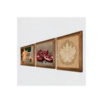 Pinecone Lotus Çiçeği, İki Müzisyen Kız Tablosu, Nar Taş Duvar Tablosu - Ahşap Çerçeveli Taş Tablo - 25x25 cm - 3 Parça Set - Dekoratif Duvar Sanatı - Modern Ev ve Ofis Duvar Dekoru W3-1486